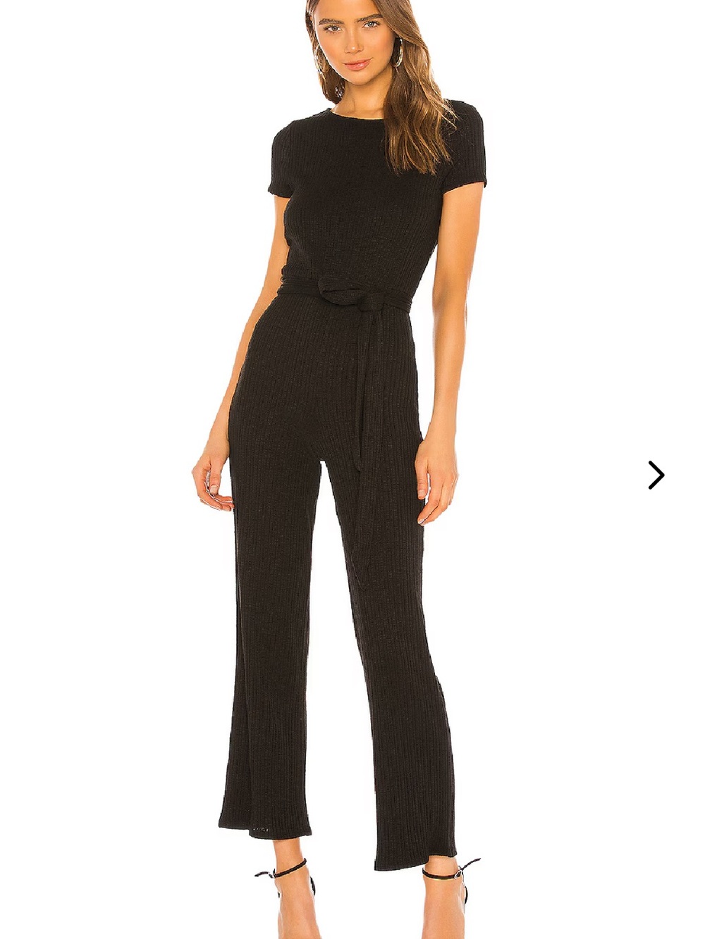 Lovers + Friends Black Short-Sleeve Knit Tie-Waist Jumpsuit